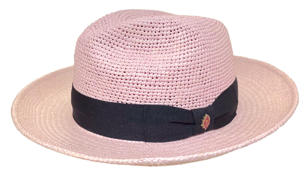 Truffaux rose Traveller Panama hat rollable packable crushable and beautiful brim up